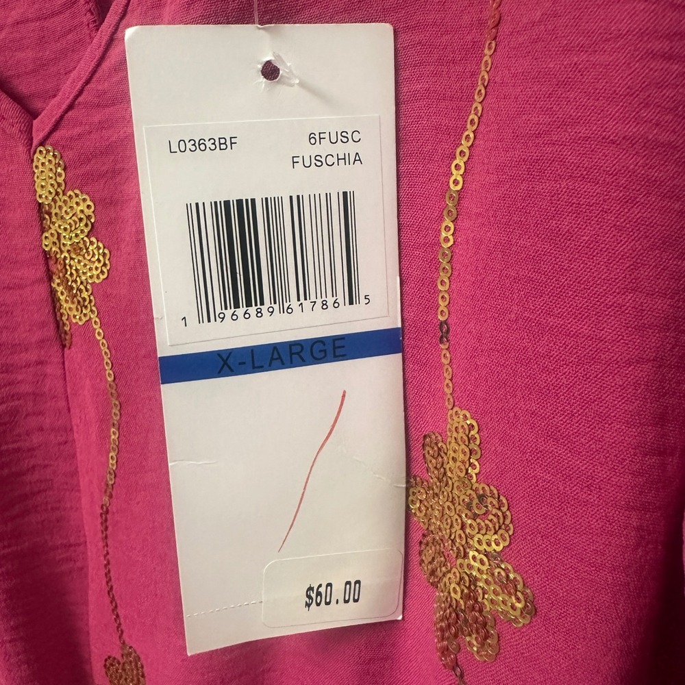 Nina Leonard Fuchsia Pink Gold Sequin Floral Tiered Dress XL NWT L0363BF - Picture 5 of 6
